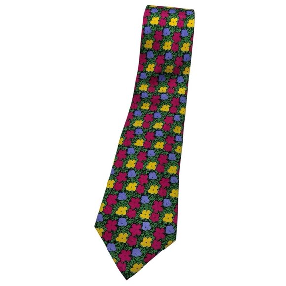 FLAMMARION 4 ANDYWARHOL Men's Silk Necktie LUXURY Multicolor Floral W:3.6" EUC